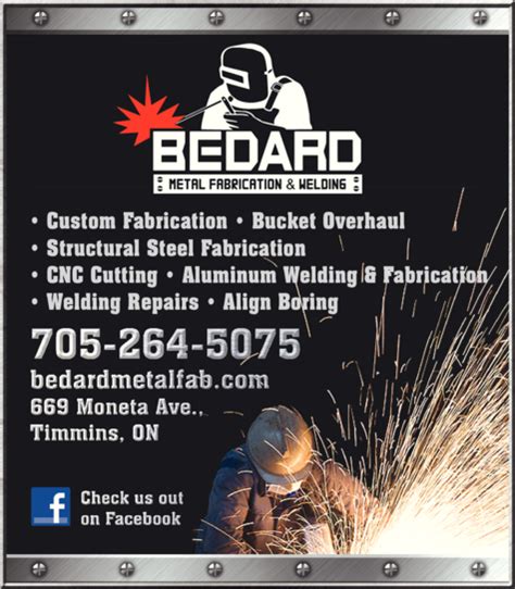 bedard metal fabrication & welding|metal fabrication timmins.